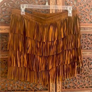 Fringe Zara brown suede skirt.